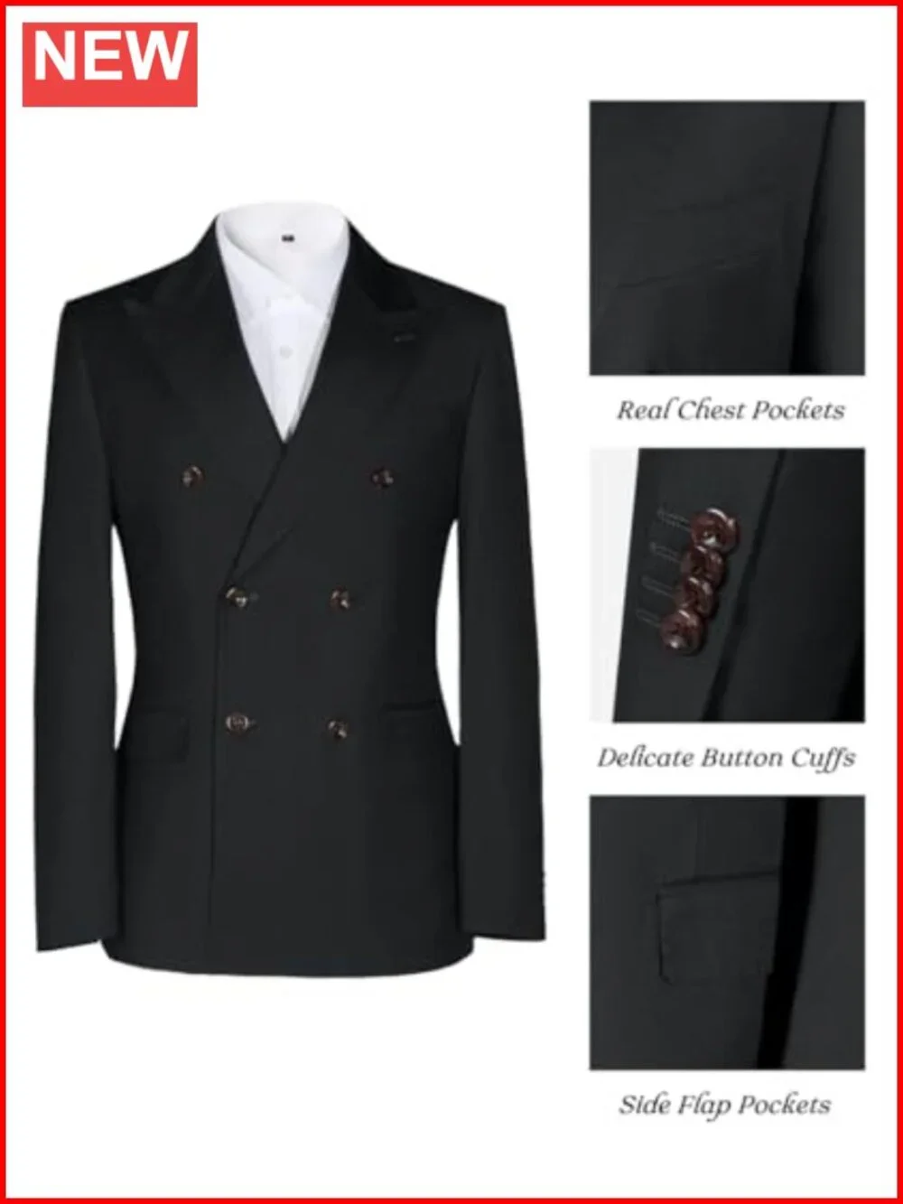 Mens 2 Piece Double Breasted Tuxedo Suit Slim Fit Groom Wedding Formal Set
